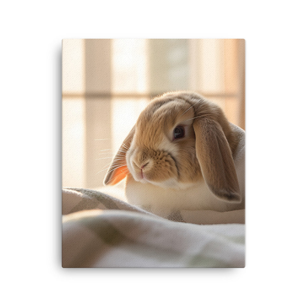 English Lop Bunny in a Cozy Setting Canvas - PosterfyAI.com