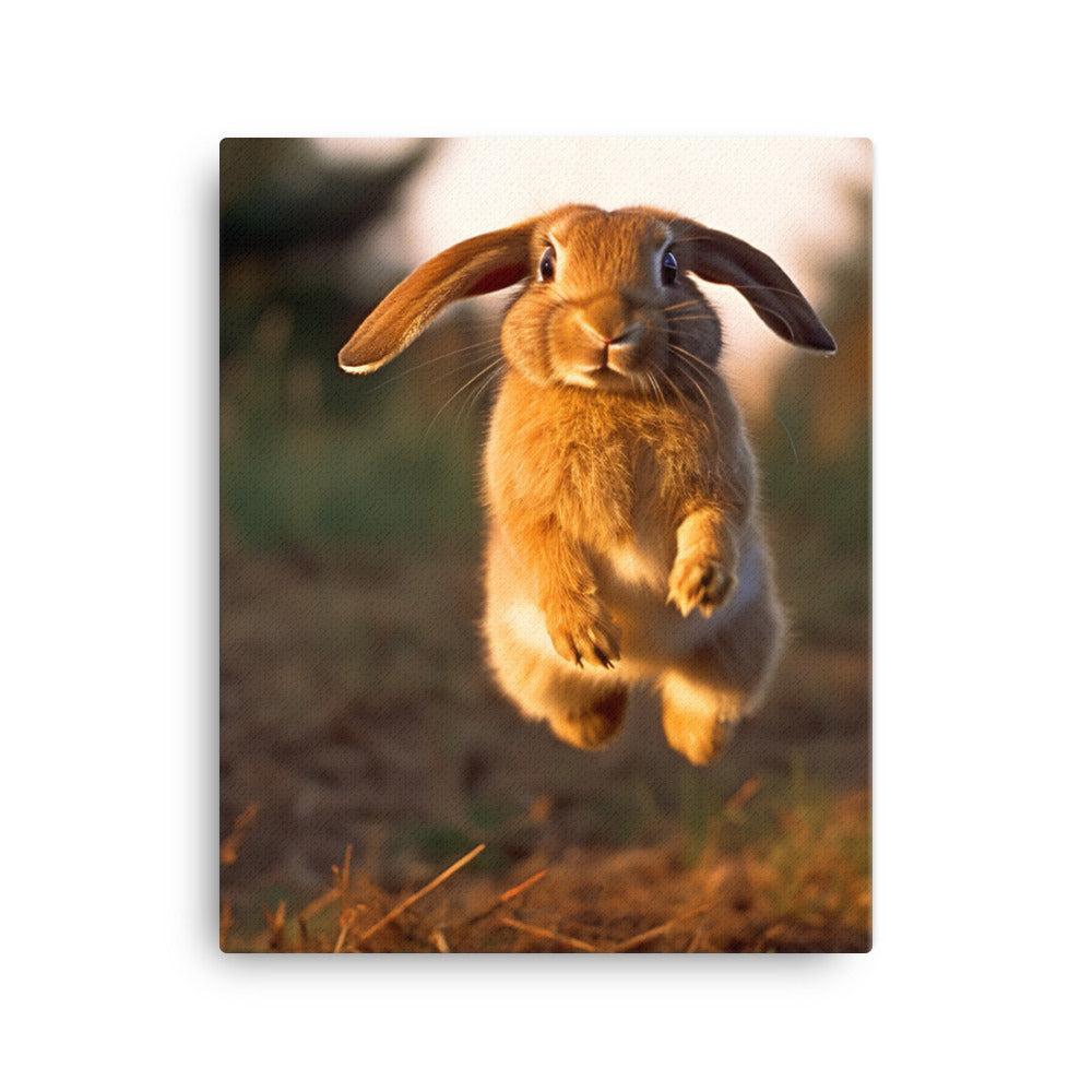 English Lop Bunny Enjoying a Playful Hop Canvas - PosterfyAI.com