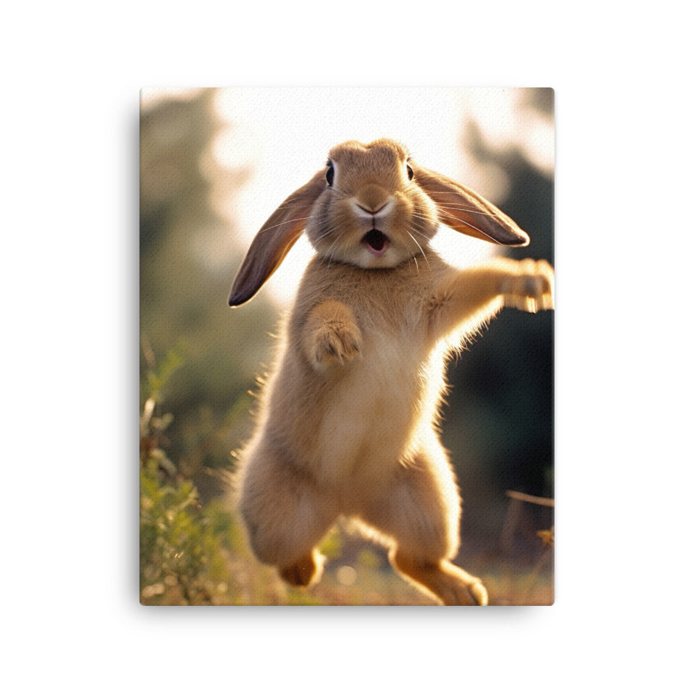 English Lop Bunny Enjoying a Playful Hop Canvas - PosterfyAI.com