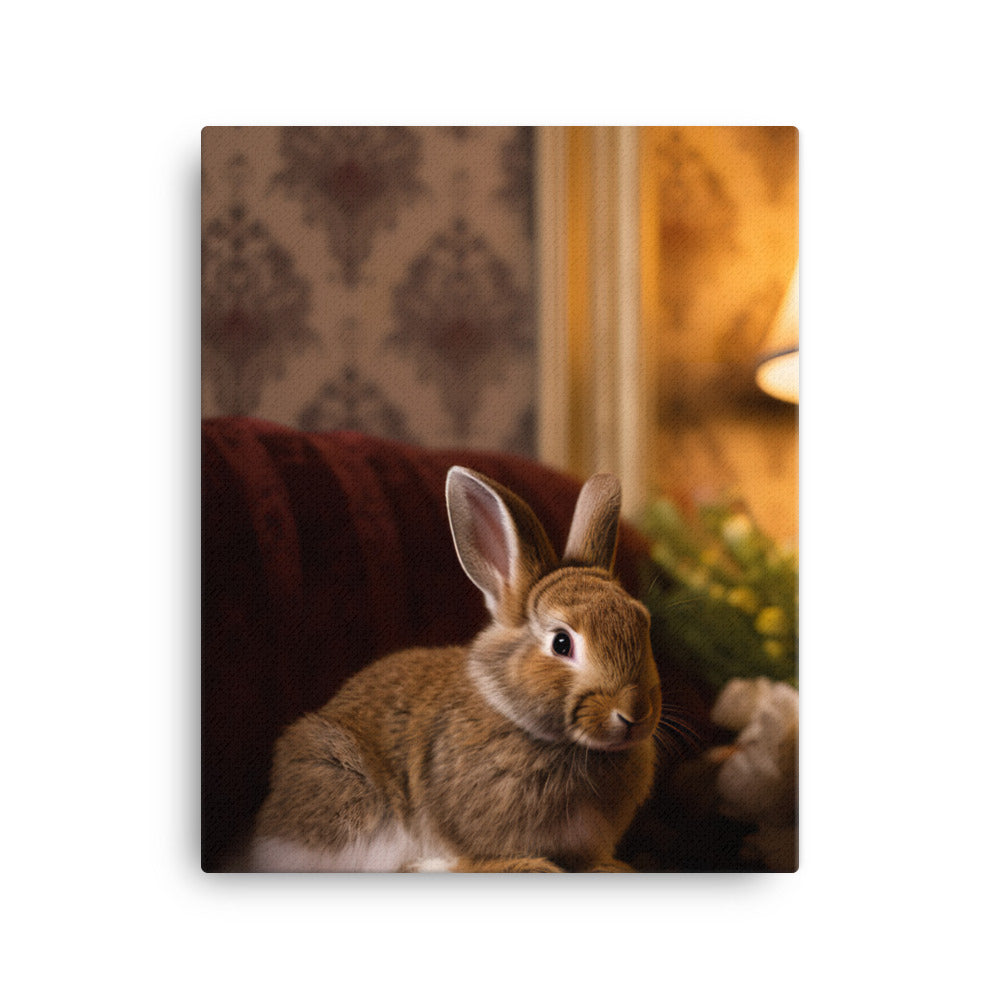 Britannia Petite Bunny in a Cozy Setting Canvas - PosterfyAI.com