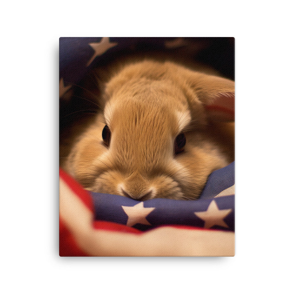 American Bunny Nestled in a Soft Blanket Canvas - PosterfyAI.com