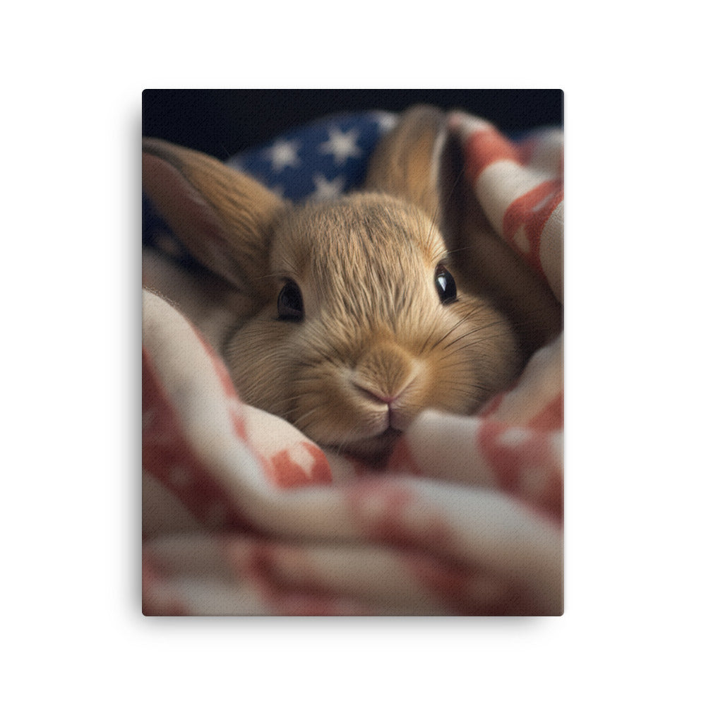 American Bunny Nestled in a Soft Blanket Canvas - PosterfyAI.com