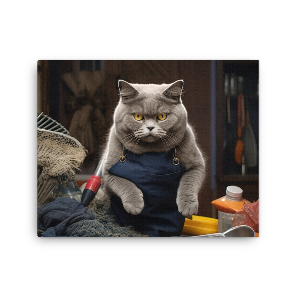 British Shorthair Janitor Canvas - PosterfyAI.com