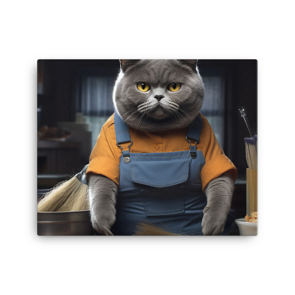 British Shorthair Janitor Canvas - PosterfyAI.com