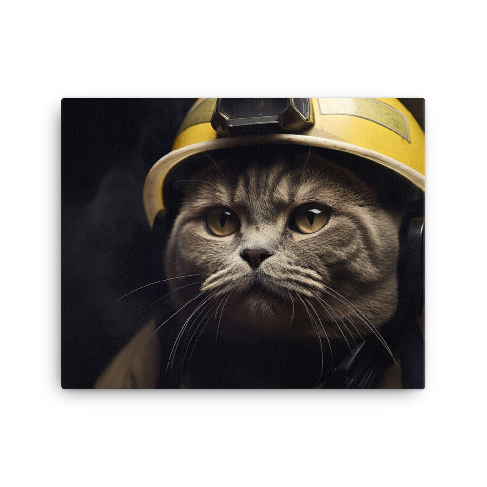 British Shorthair Firefighter Canvas - PosterfyAI.com