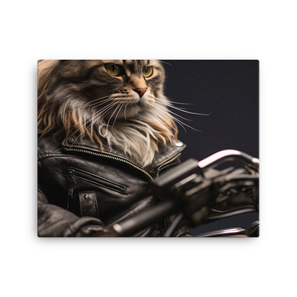 Maine Coon Superbike Athlete Canvas - PosterfyAI.com