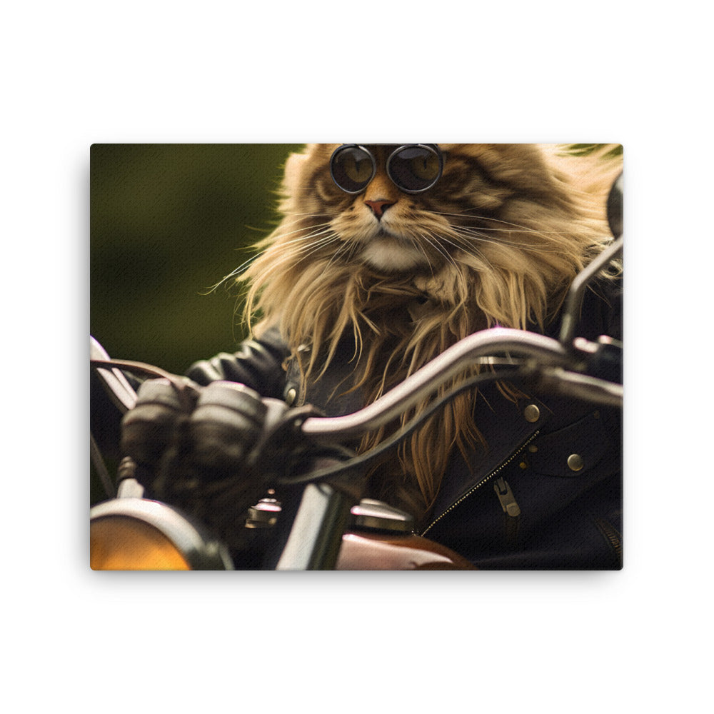 Maine Coon Superbike Athlete Canvas - PosterfyAI.com