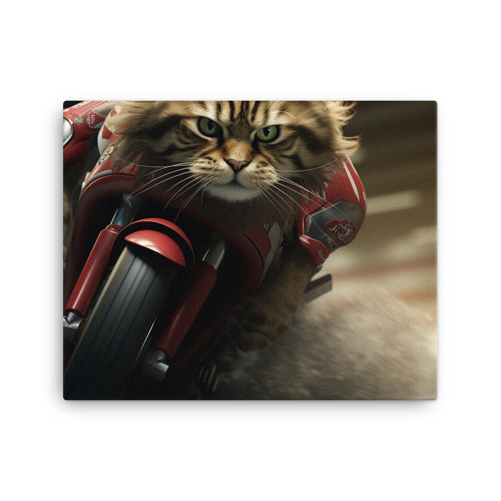 Maine Coon Superbike Athlete Canvas - PosterfyAI.com