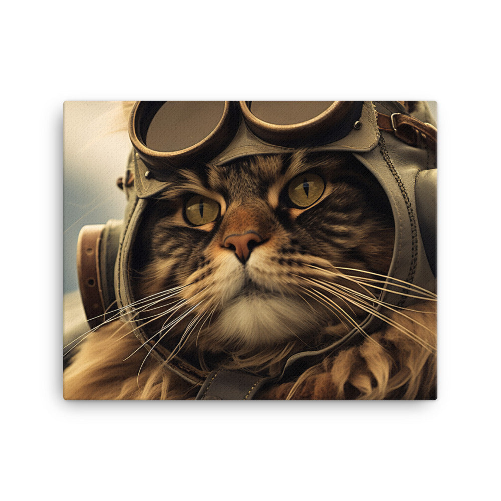 Maine Coon Pilot Canvas - PosterfyAI.com
