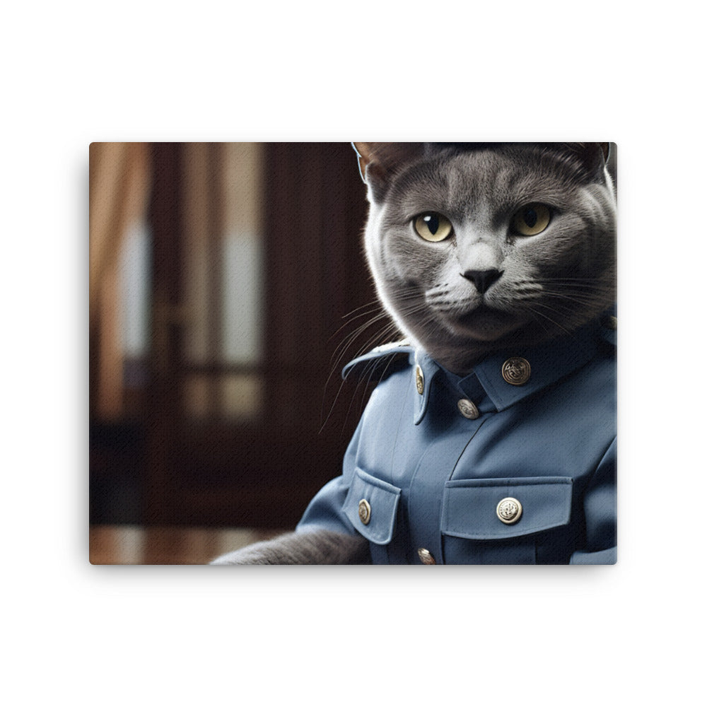 Russian Blue Security Officer Canvas - PosterfyAI.com