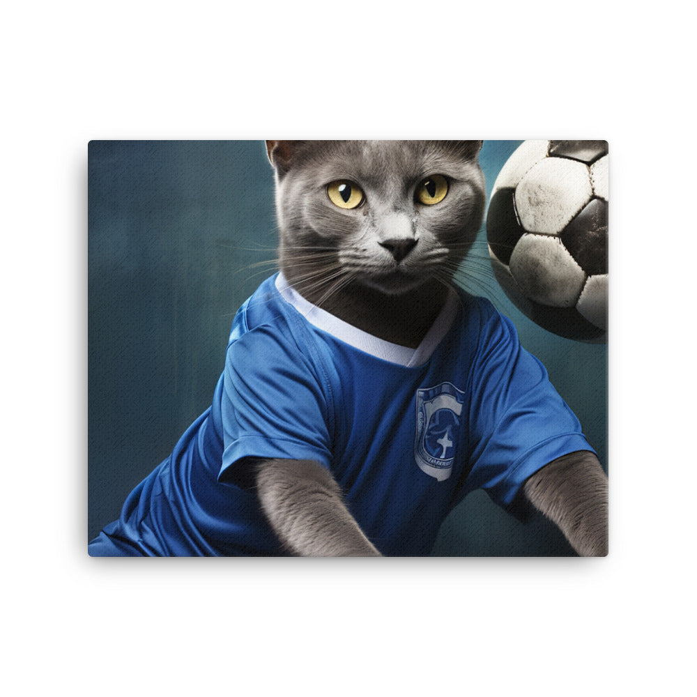 Russian Blue Football Player Canvas - PosterfyAI.com