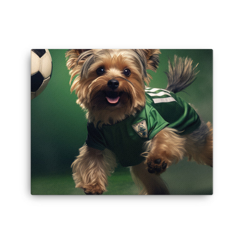 Yorkshire Terrier Football Player Canvas - PosterfyAI.com