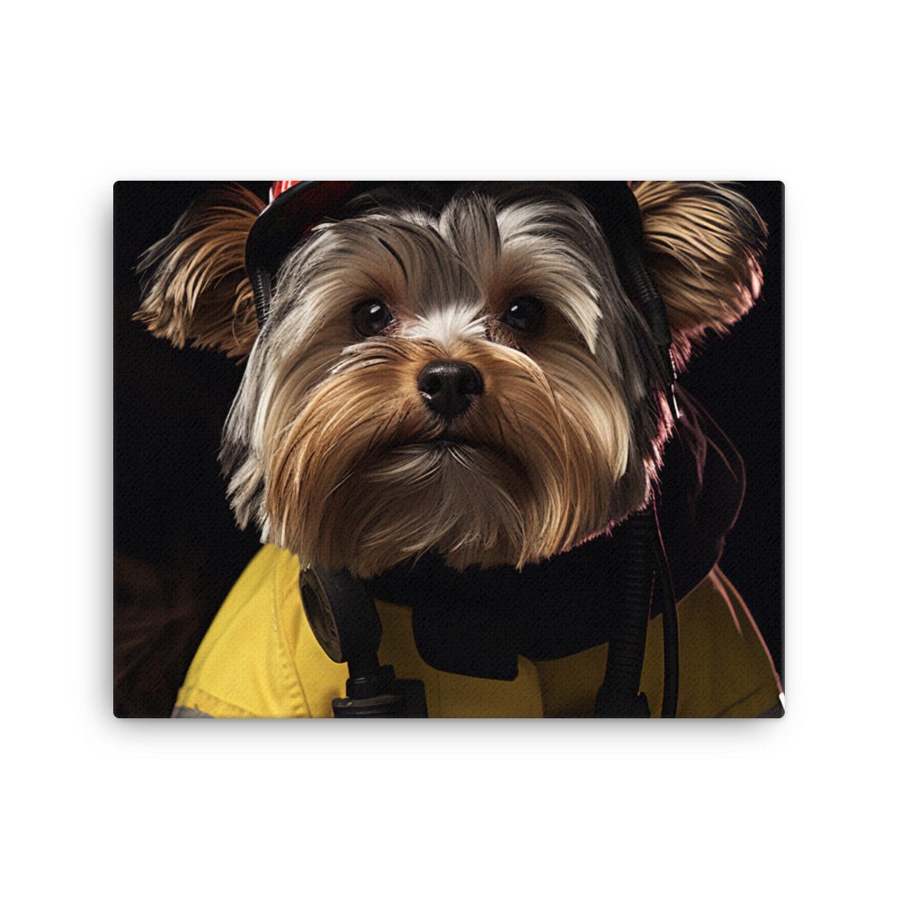 Yorkshire Terrier Firefighter Canvas - PosterfyAI.com