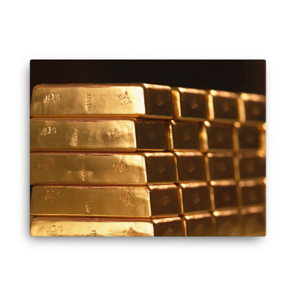 A stack of gold bricks canvas - Posterfy.AI