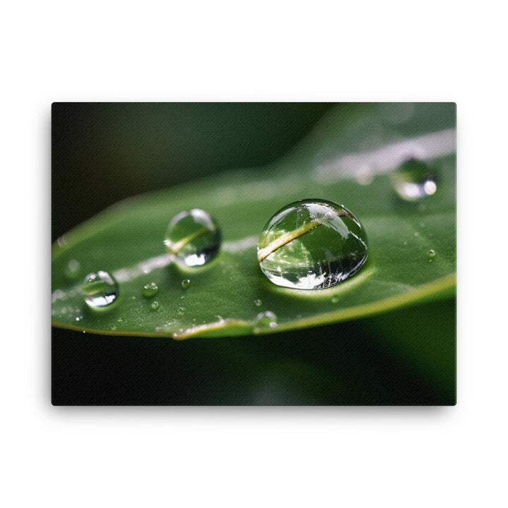 A close-up shot of a water droplet on a green leaf canvas - Posterfy.AI