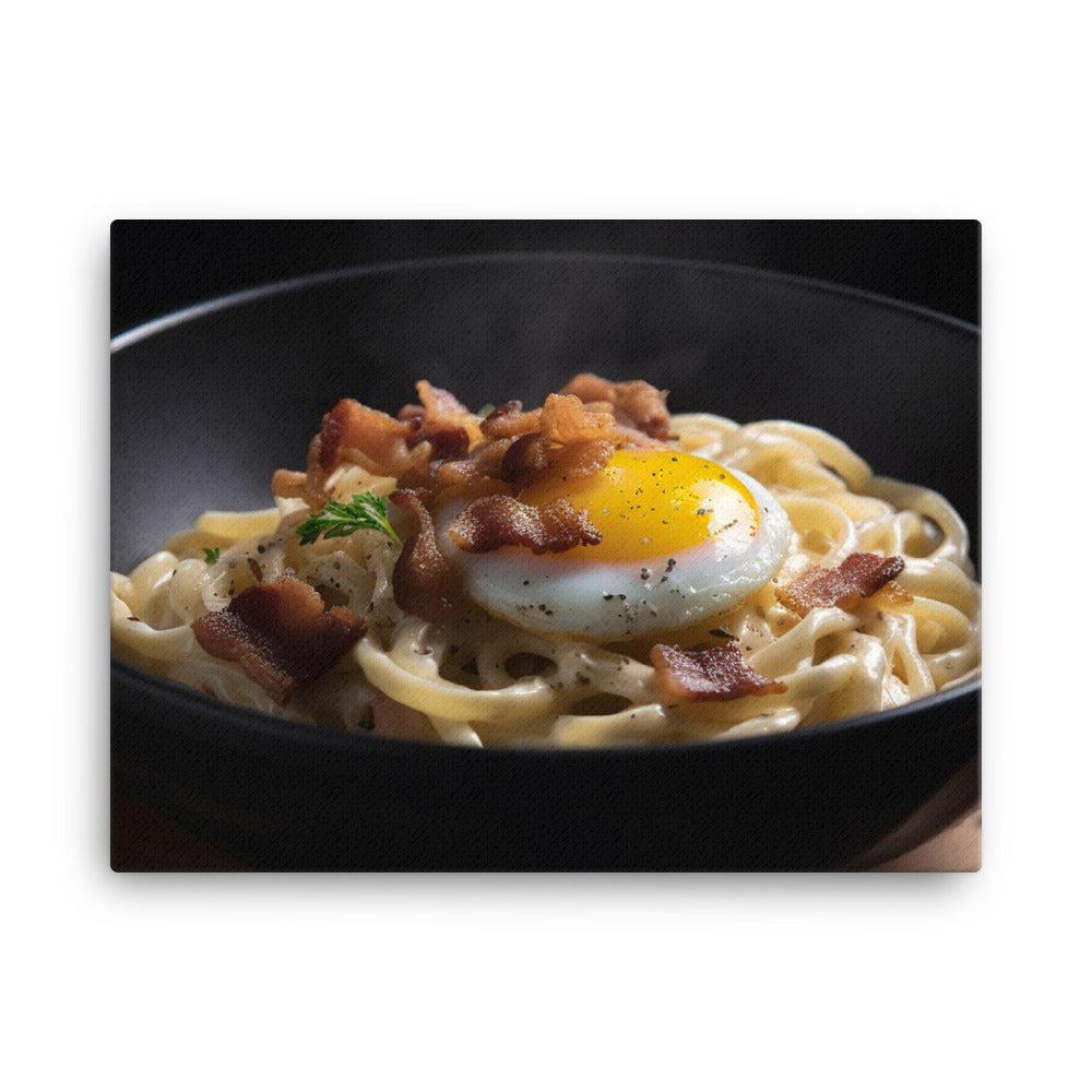 Udon Carbonara with Bacon and Egg canvas - Posterfy.AI