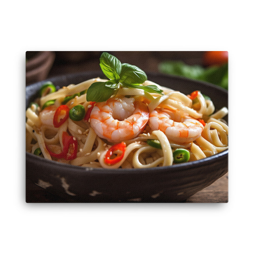 Spicy Udon Noodle Salad with Shrimp canvas - Posterfy.AI