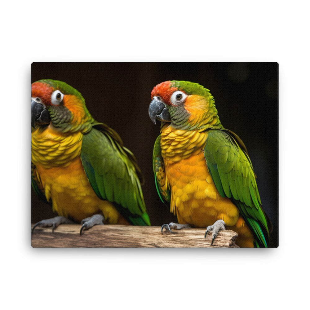 Two Conures perched side by side canvas - Posterfy.AI