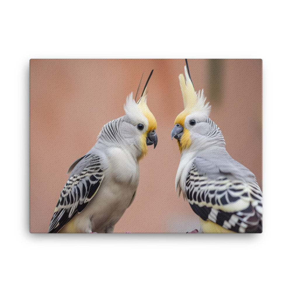 Cute and Curious Cockatiels canvas - Posterfy.AI