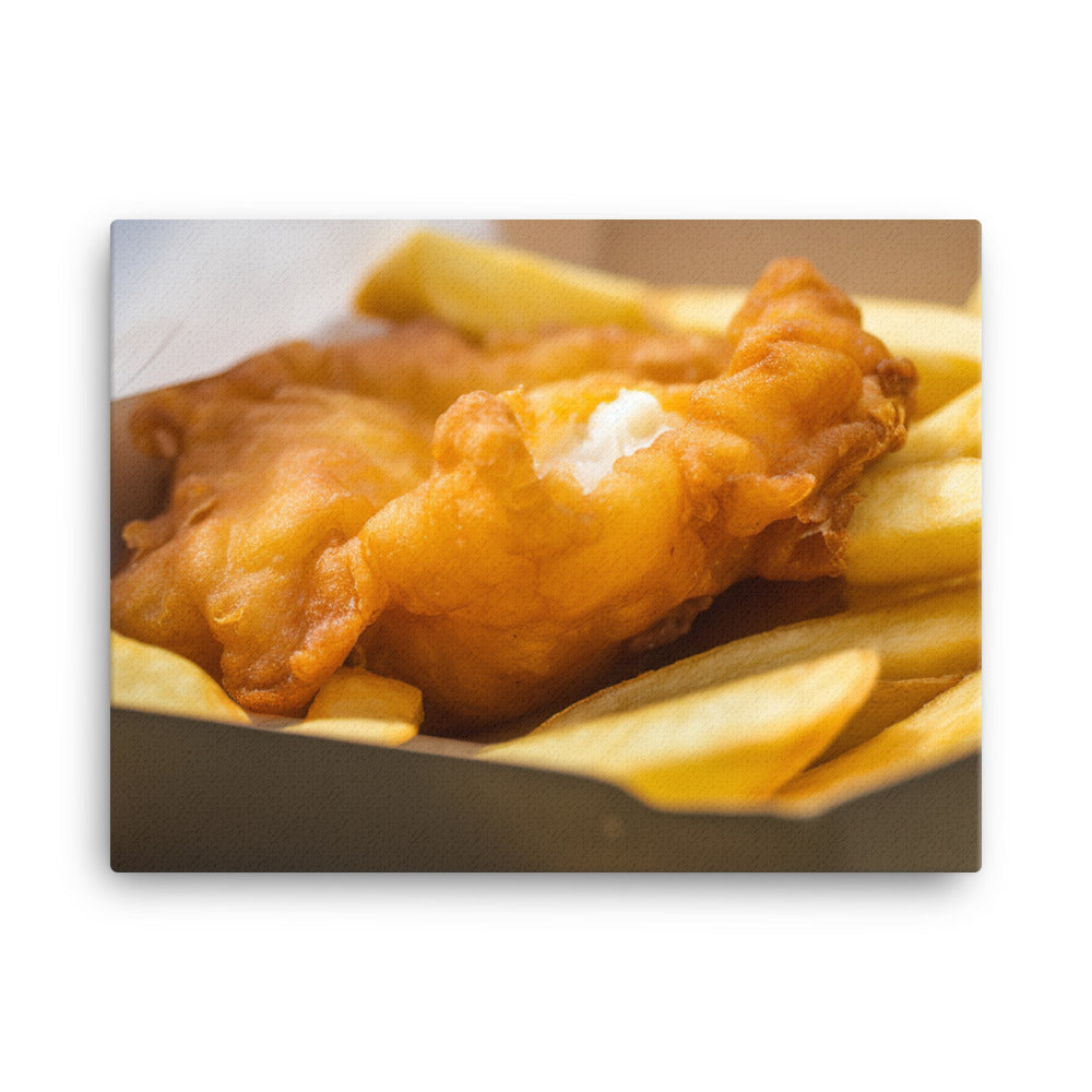 A piping hot serving of fish and chips canvas - Posterfy.AI