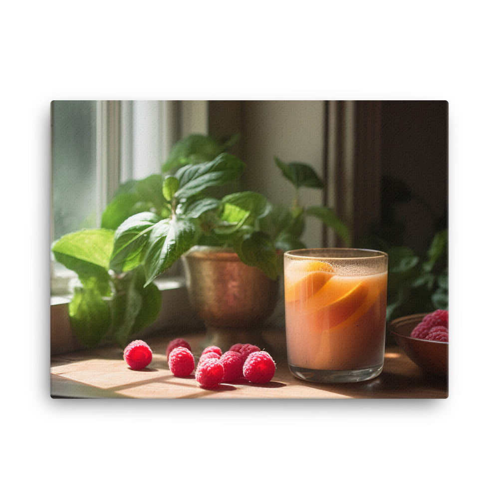 A glass of peach raspberry smoothie canvas - Posterfy.AI