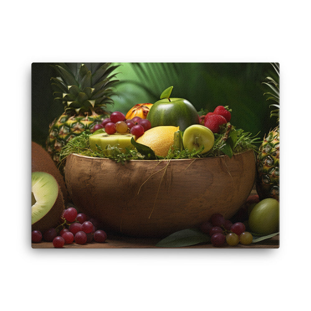 Tropical green smoothie in a coconut shell canvas - Posterfy.AI