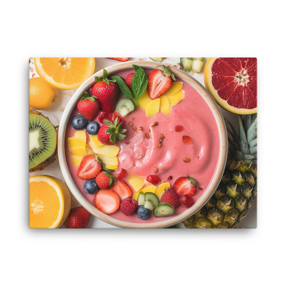 Smoothie bowl filled with blended strawberries canvas - Posterfy.AI