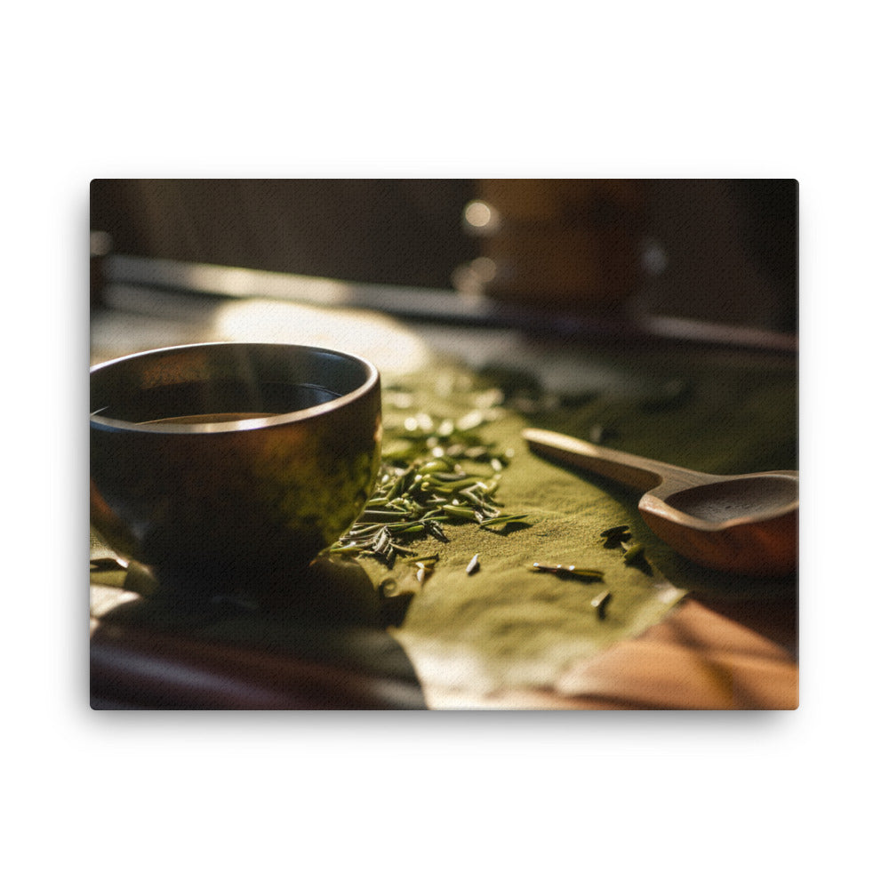 Zen moment with green tea canvas - Posterfy.AI