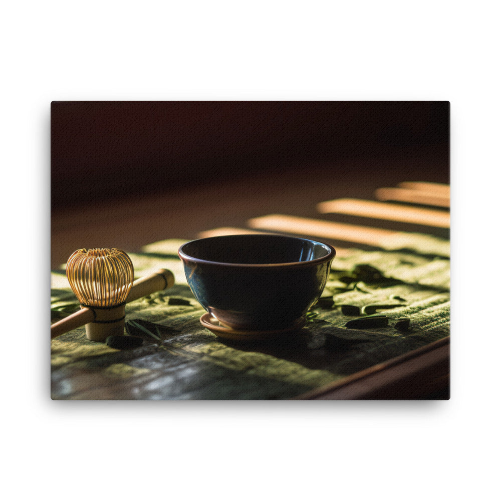 Zen moment with green tea canvas - Posterfy.AI