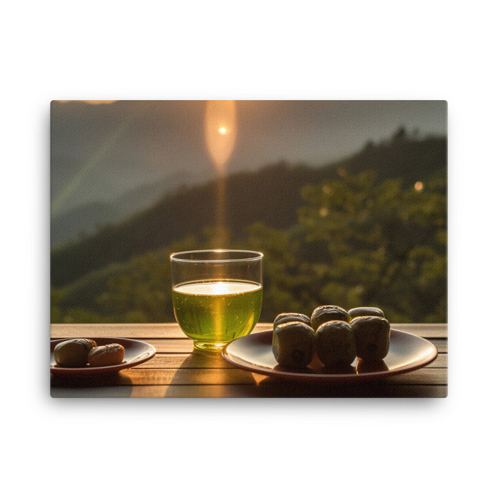 Green tea time with a view canvas - Posterfy.AI