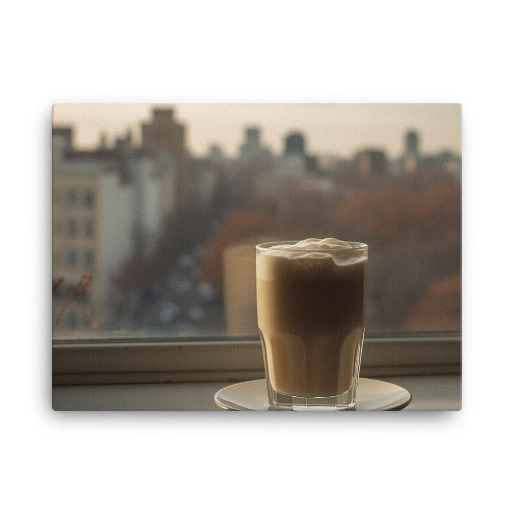 Latte with a swirl of frothy milk canvas - Posterfy.AI