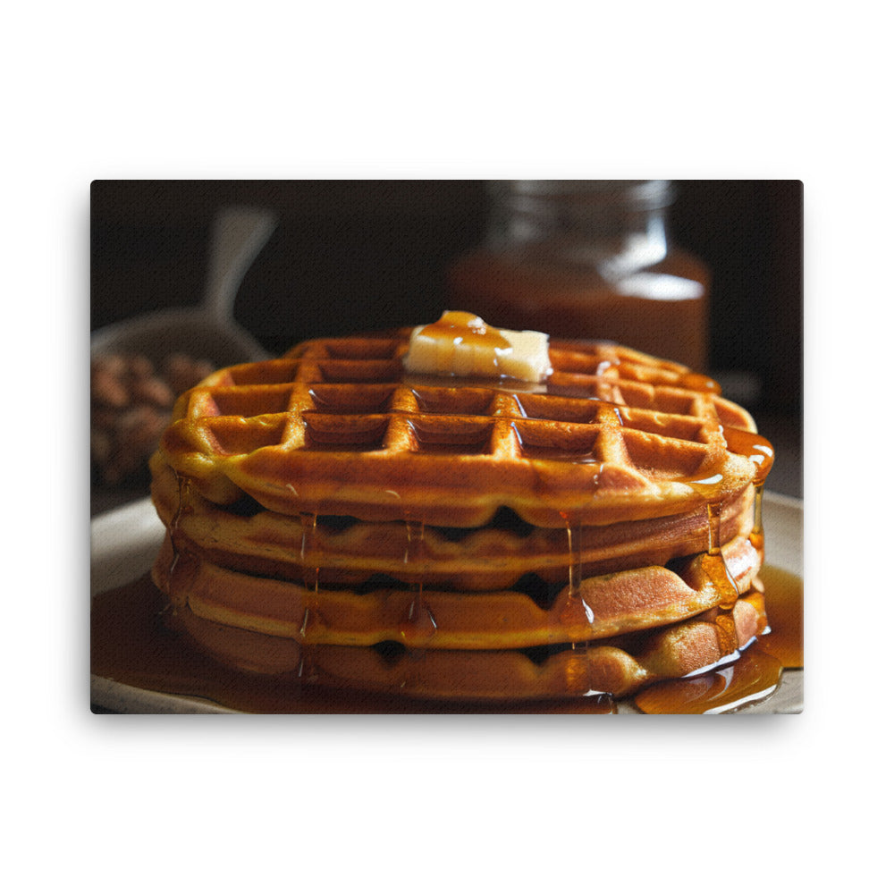 Pumpkin Pancakes and Waffles with Maple Syrup canvas - Posterfy.AI