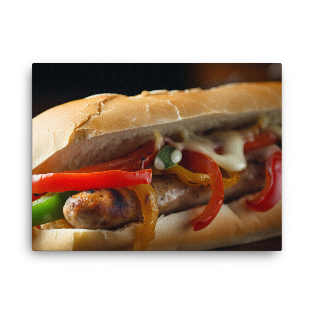 Sausage and peppers sandwich canvas - Posterfy.AI