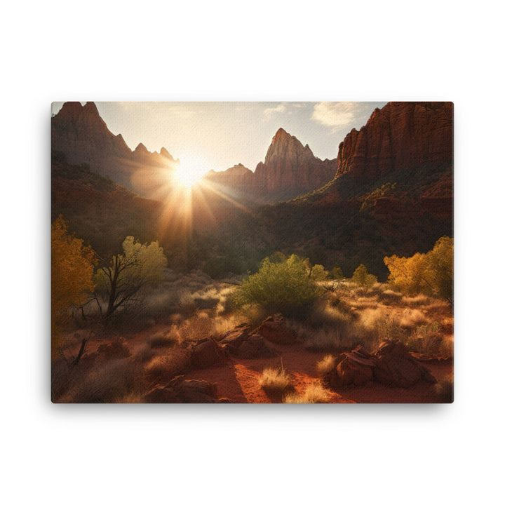 Witness the Suns Warm Embrace Over Zion canvas - Posterfy.AI