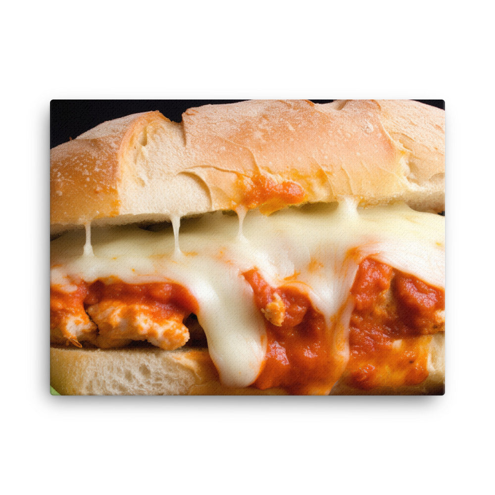 Golden Chicken Parmesan on Fresh Bread canvas - Posterfy.AI