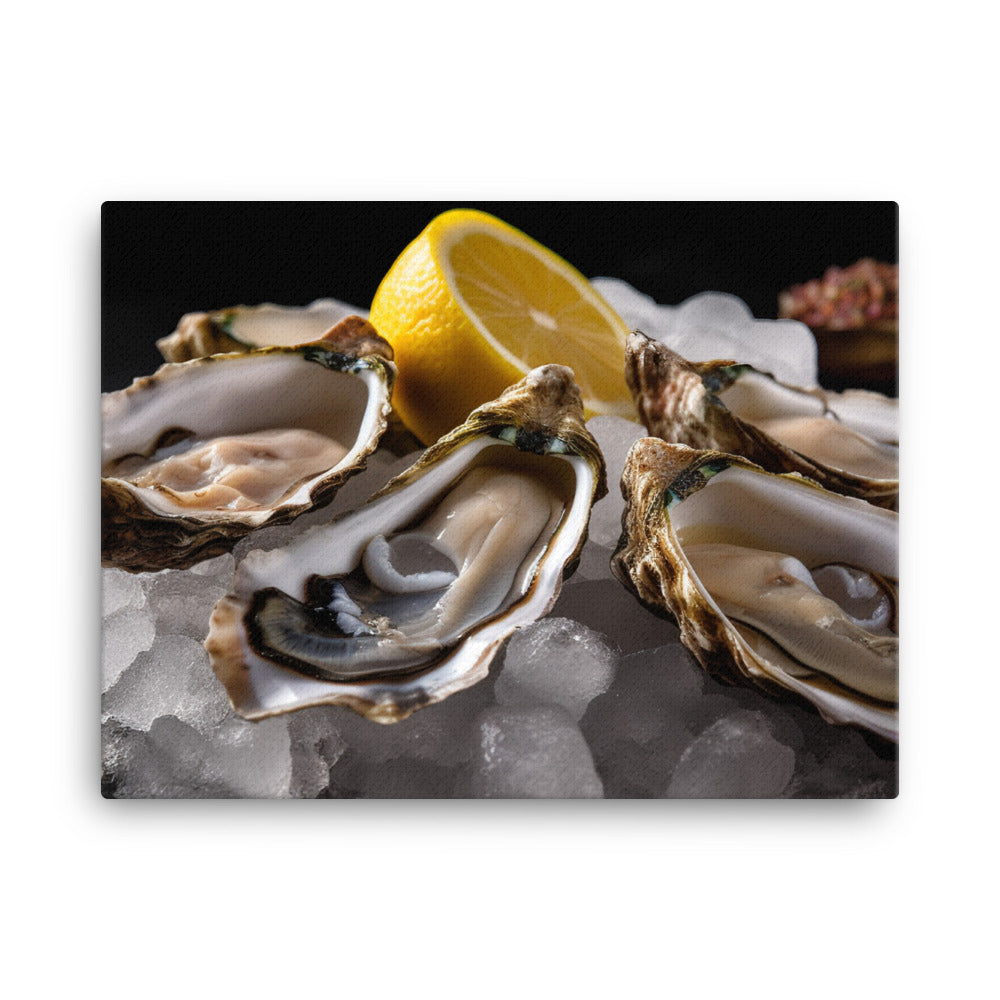 Freshly Shucked European Flat Oysters on Ice canvas - Posterfy.AI