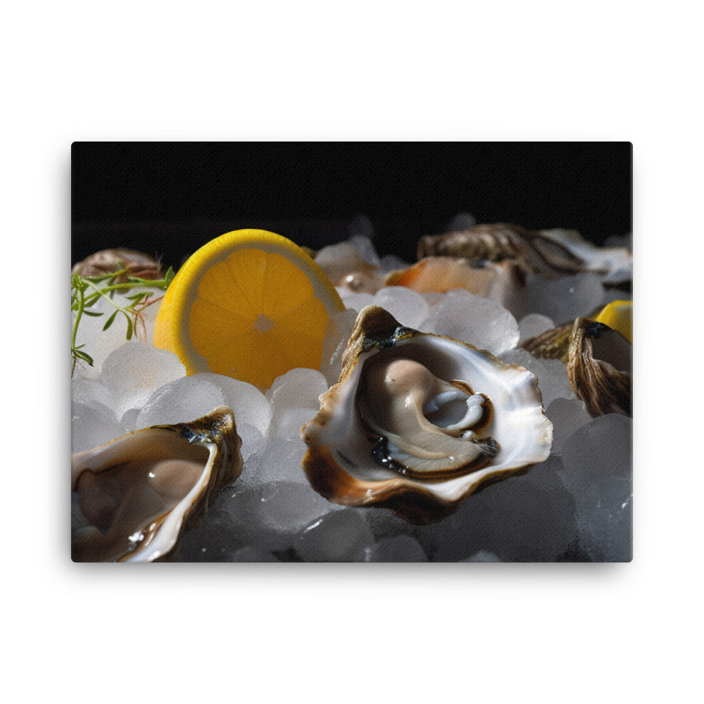 Freshly Shucked European Flat Oysters on Ice canvas - Posterfy.AI