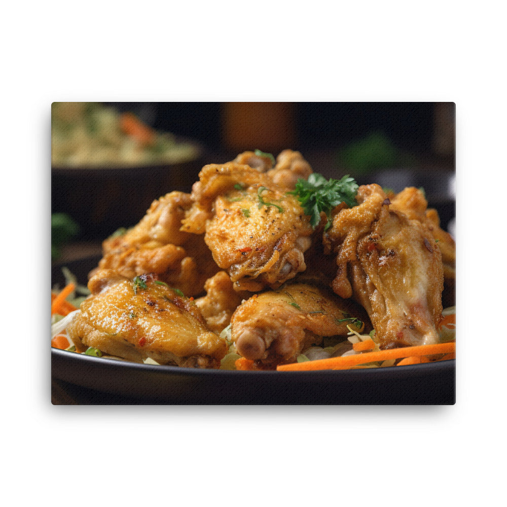 Golden Brown Lemon Pepper Chicken Wings with a Twist canvas - Posterfy.AI