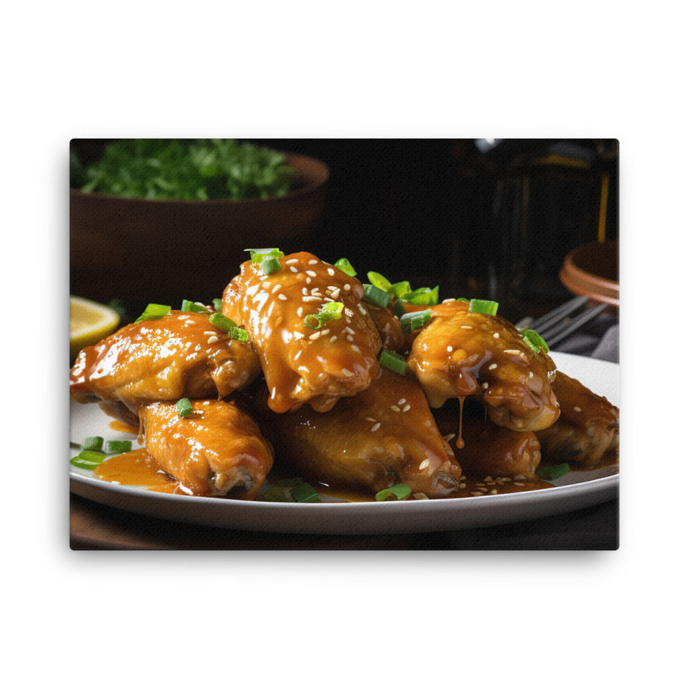 Golden and Sticky Honey Mustard Chicken Wings canvas - Posterfy.AI