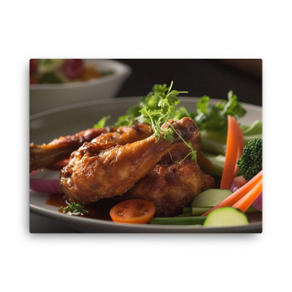 Crispy BBQ Chicken Wings with Vegetables canvas - Posterfy.AI