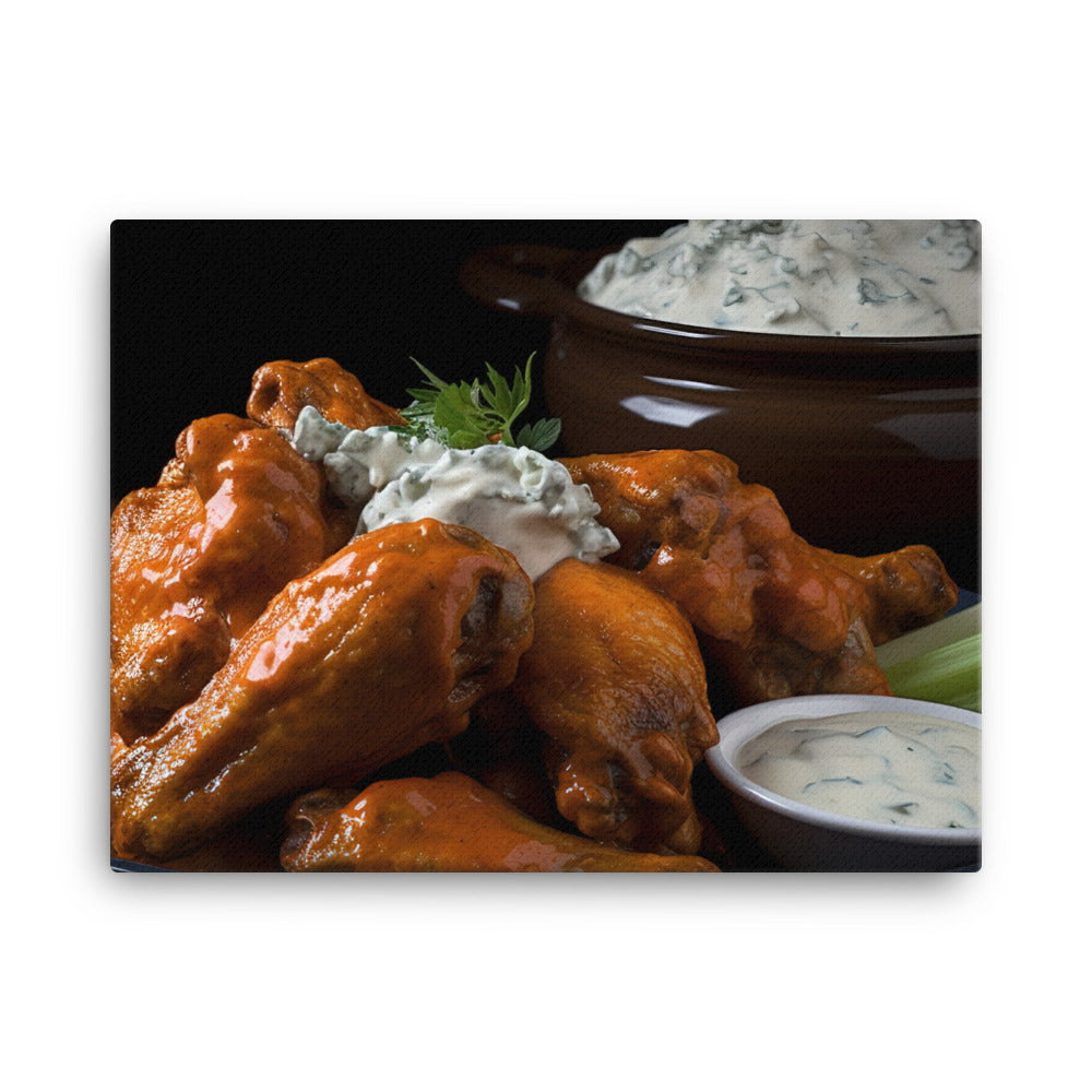 Buffalo Chicken Wings with Blue Cheese Dip canvas - Posterfy.AI
