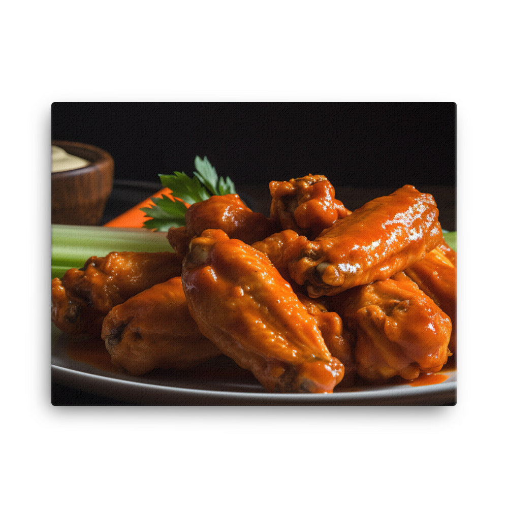 Buffalo Chicken Wings with Celery and Carrot Sticks canvas - Posterfy.AI