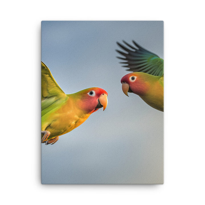 Lovebirds in Flight Canvas - PosterfyAI.com