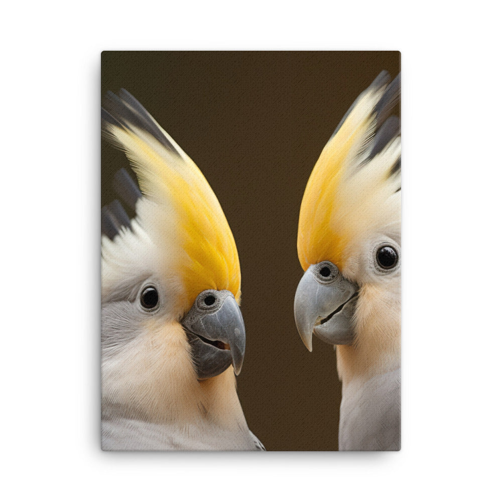 Cute and Curious Cockatiels Canvas - PosterfyAI.com