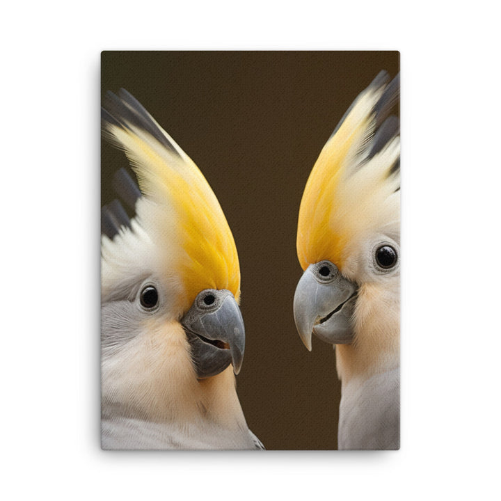 Cute and Curious Cockatiels Canvas - PosterfyAI.com