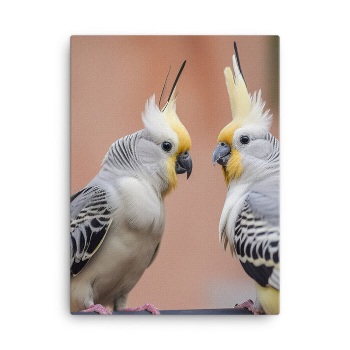 Cute and Curious Cockatiels Canvas - PosterfyAI.com