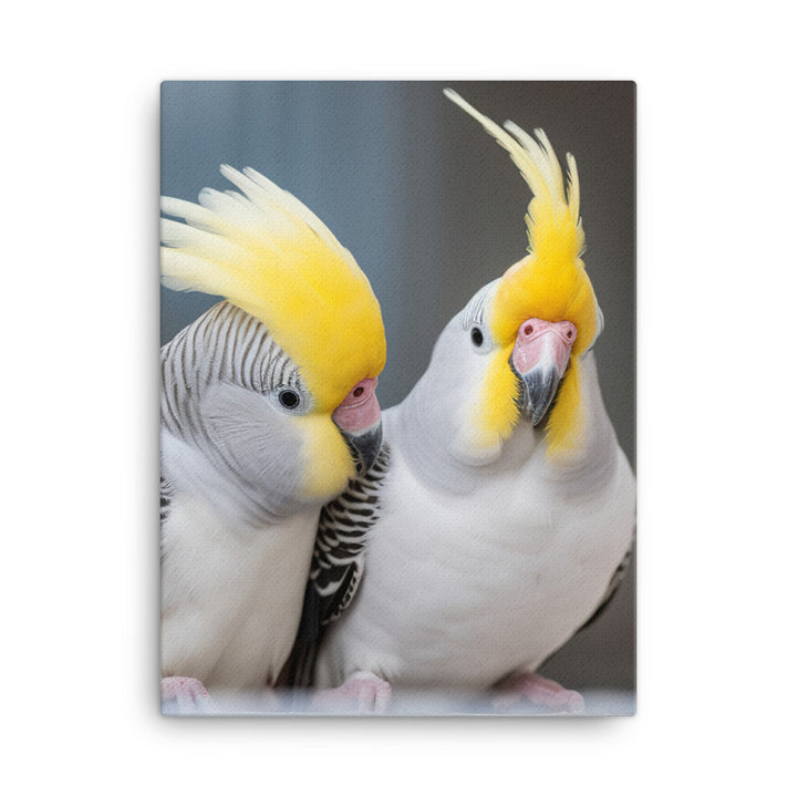 Cute and Curious Cockatiels Canvas - PosterfyAI.com