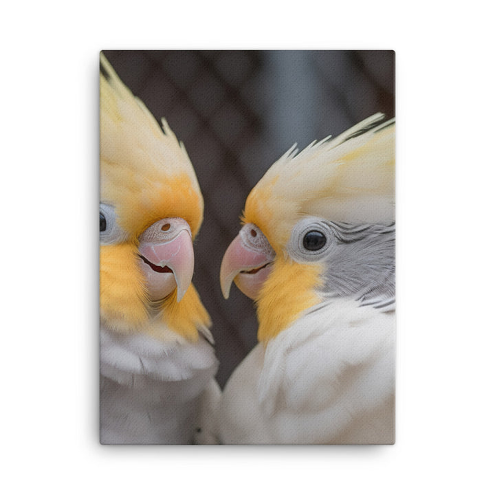 Cute and Curious Cockatiels Canvas - PosterfyAI.com