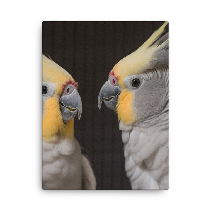 Cute and Curious Cockatiels Canvas - PosterfyAI.com