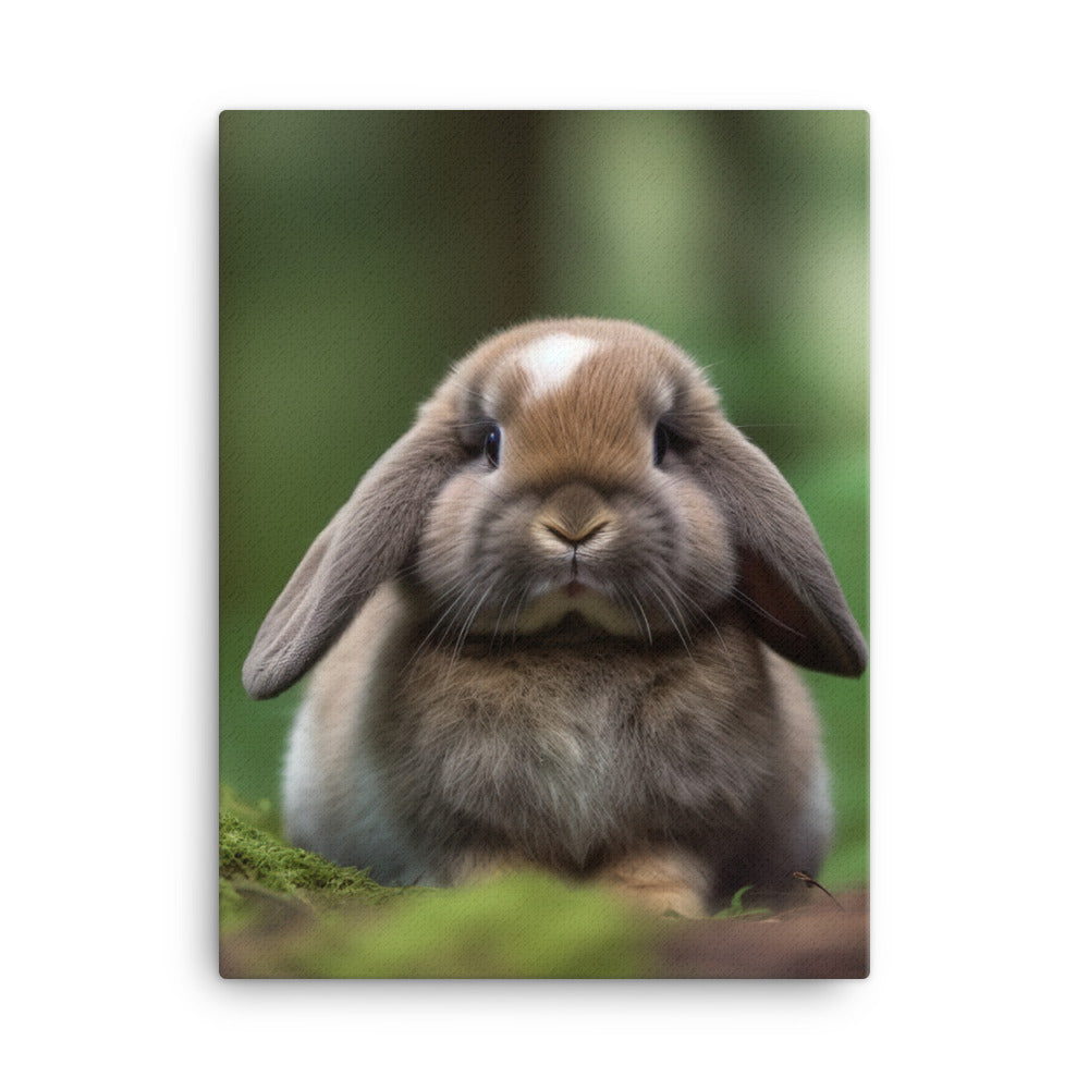 Serene Mini Lop Bunny in a Forest Canvas - PosterfyAI.com